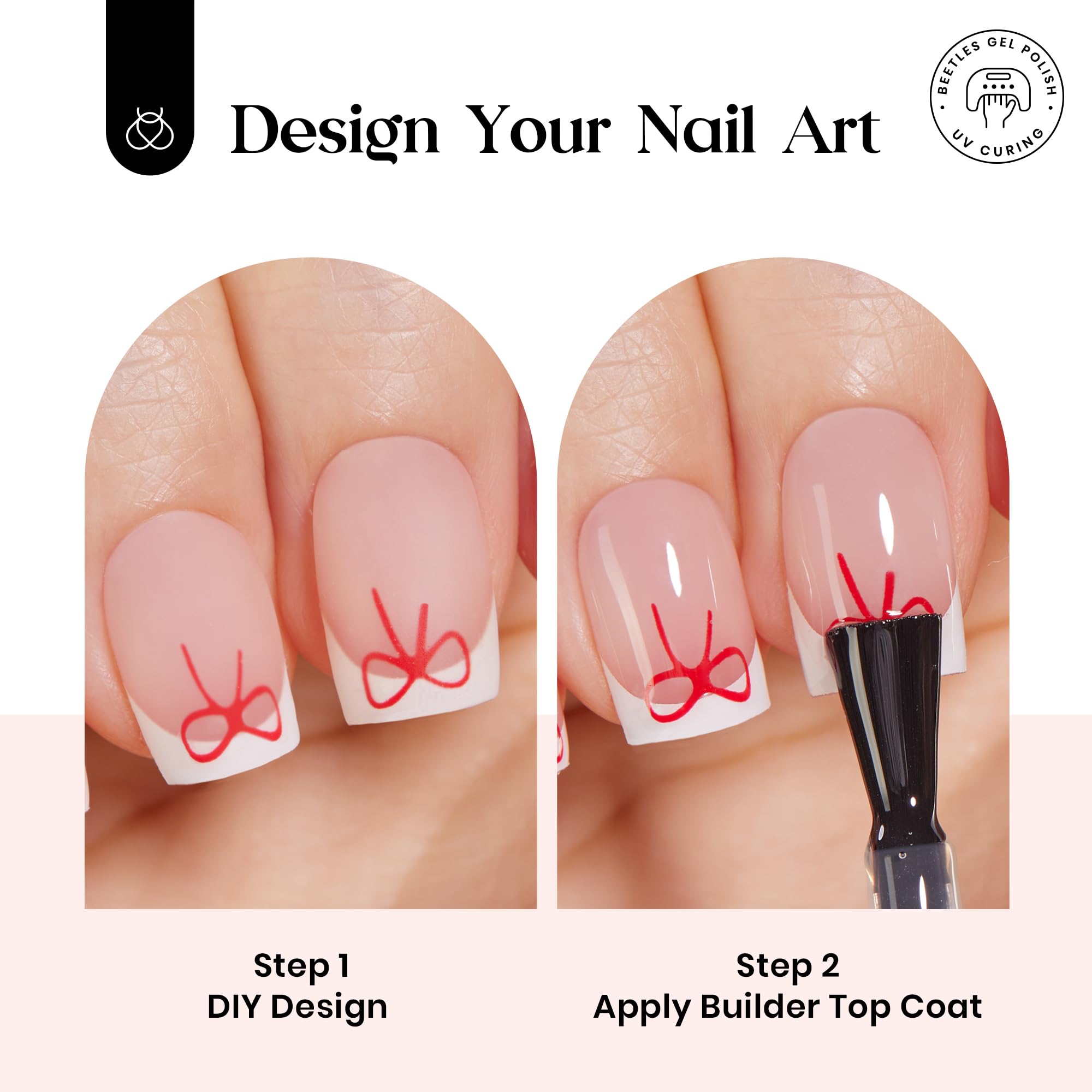 Beetles builder top coat 15ml—durable shine and protection for long wear.
