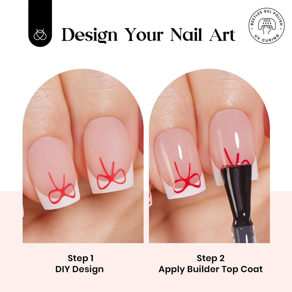 Beetles builder top coat 15ml—durable shine and protection for long wear.