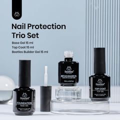Beetles Top Coat bottle 15ml highlights no-wipe finish and long-lasting shine.