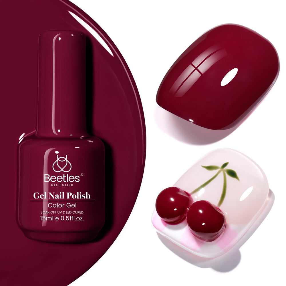 Beetles Burgundy Red Gel Polish bottle shows deep wine shade for long-lasting wear