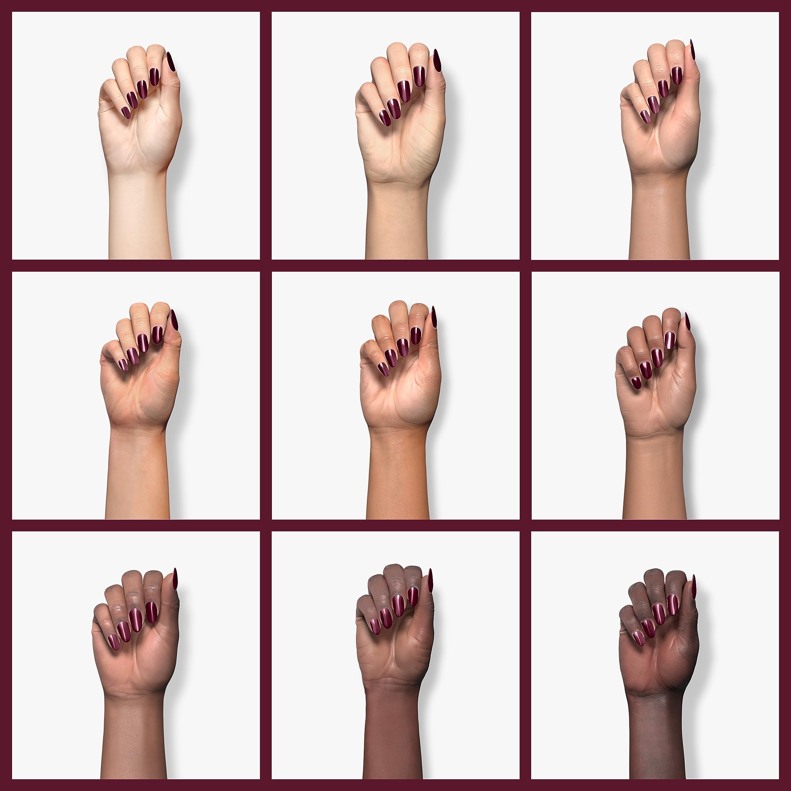 Beetles Burgundy Red gel-polish nails image demonstrates smooth application and even coating