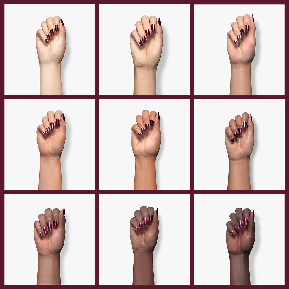 Beetles Burgundy Red gel-polish nails image demonstrates smooth application and even coating