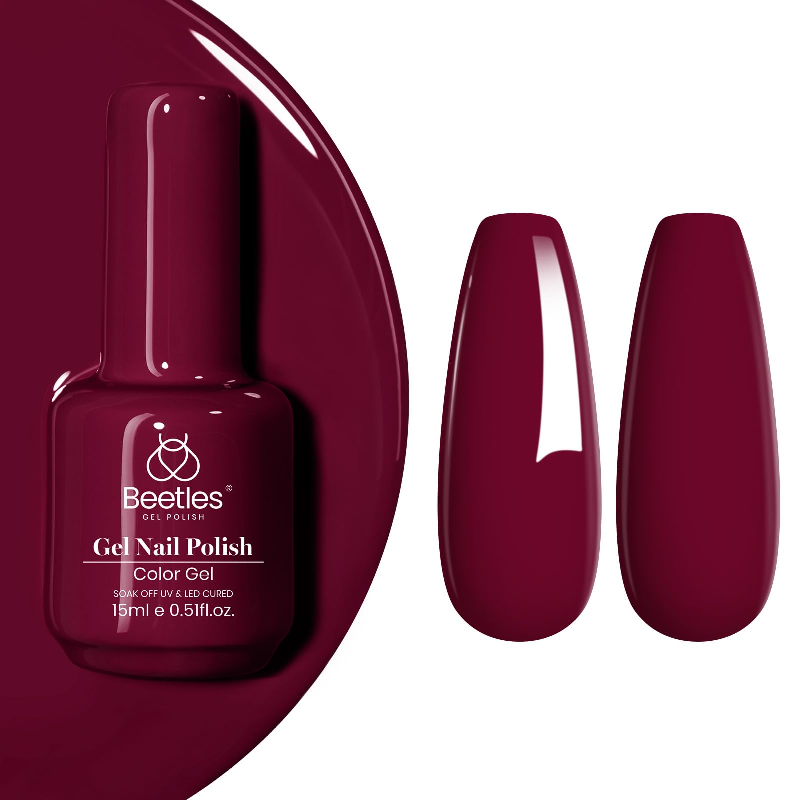 Beetles Burgundy Red UV/LED polish on manicure cures under lamp for salon-like results