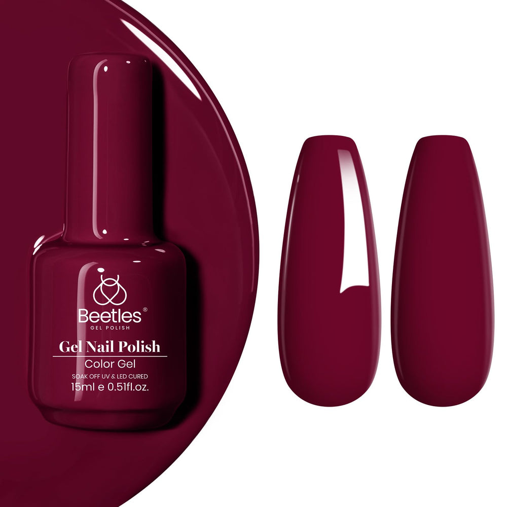 Beetles Burgundy Red UV/LED polish on manicure cures under lamp for salon-like results