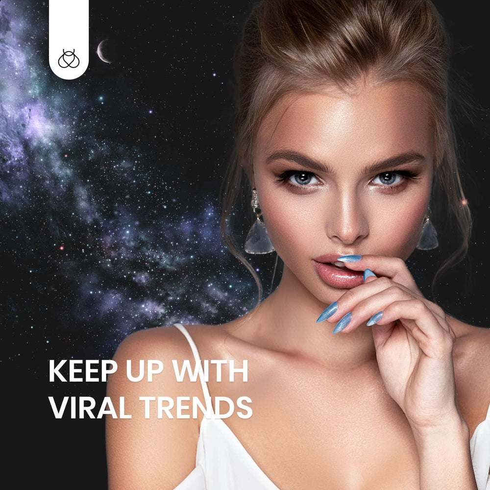 Beetles Cat Eye Gel Polish blue hue with luminous magnetic effect.