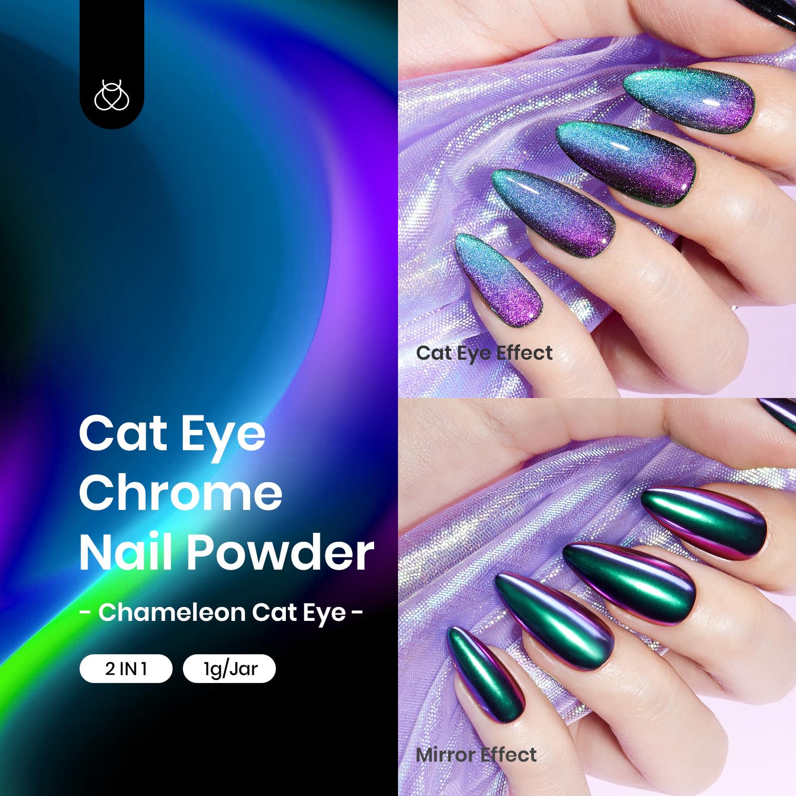 Beetles Cat Eye Chrome Nail Powder Kit Packaging highlighting complete DIY manicure kit