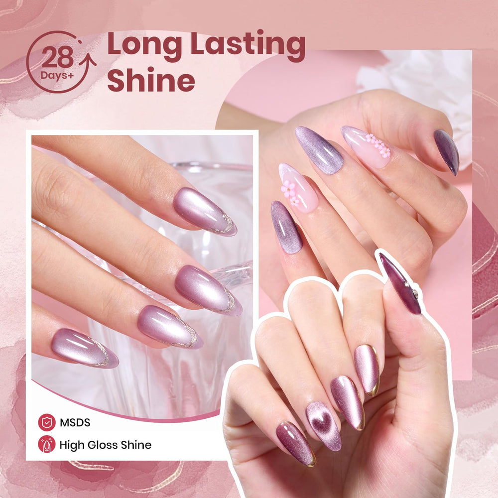 Beetles Cat Eye gel polish delivers high gloss finish after cure.