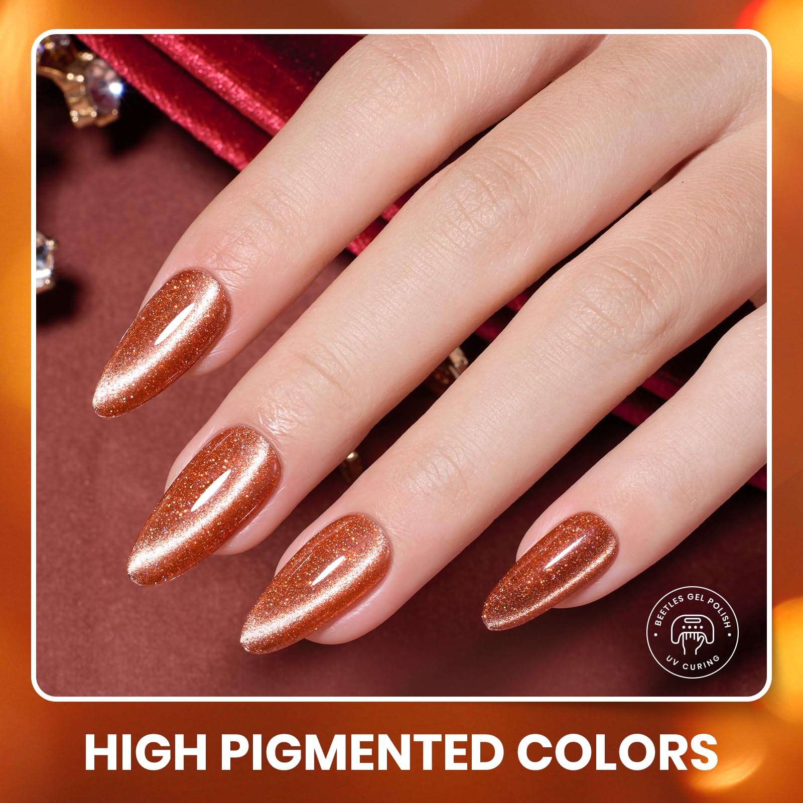 Beetles Cat Eye Gel Nail Polish art demonstrating layered dimension.