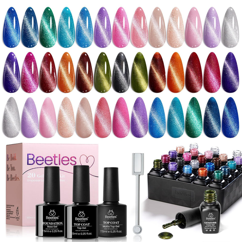 Beetles Cat Eye Gel Nail Kit full set with 20 colors for versatile everyday and party nails.