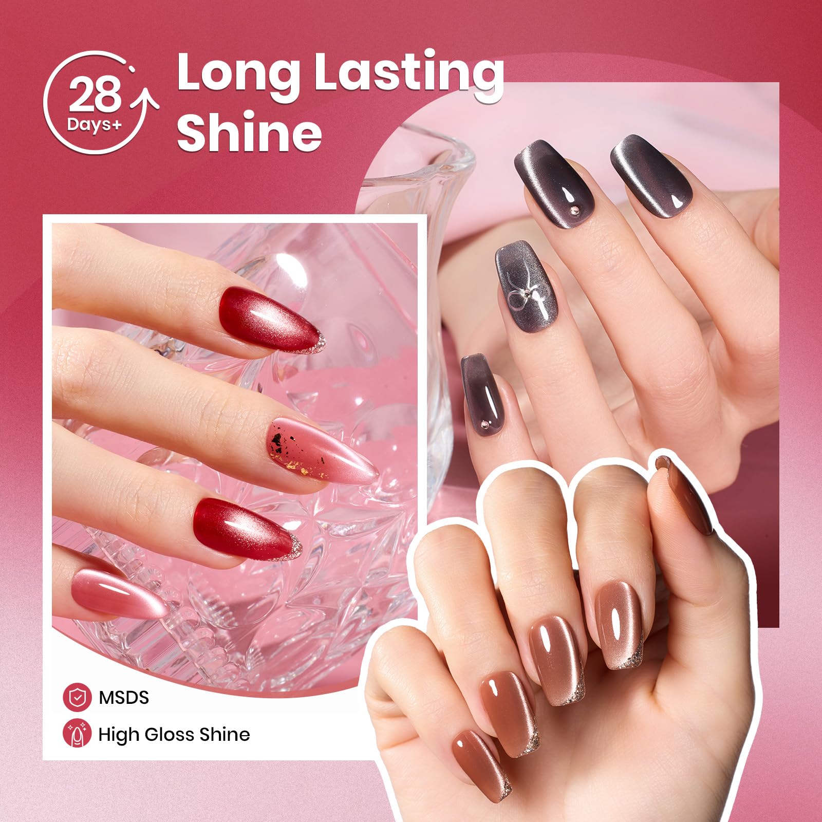 Beetles Cat Eye Gel Nail Polish Set pink shade for delicate shimmering nails