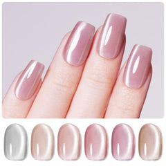 Beetles Cat Eye Gel Polish Nude Reflection swatch shows velvet depth and long-lasting shine.
