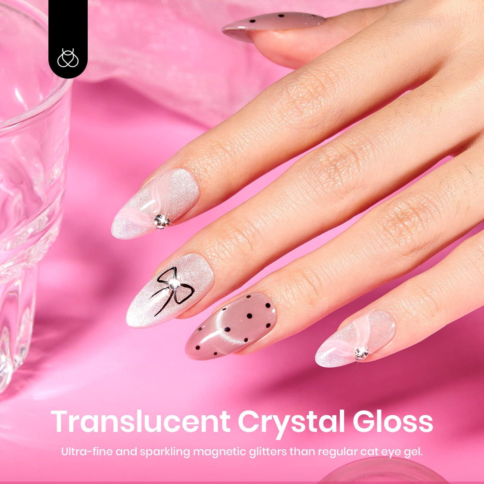 Beetles Cat Eye Gel Polish Silver Dazzle swatch highlights magnetic effect for chic nails.
