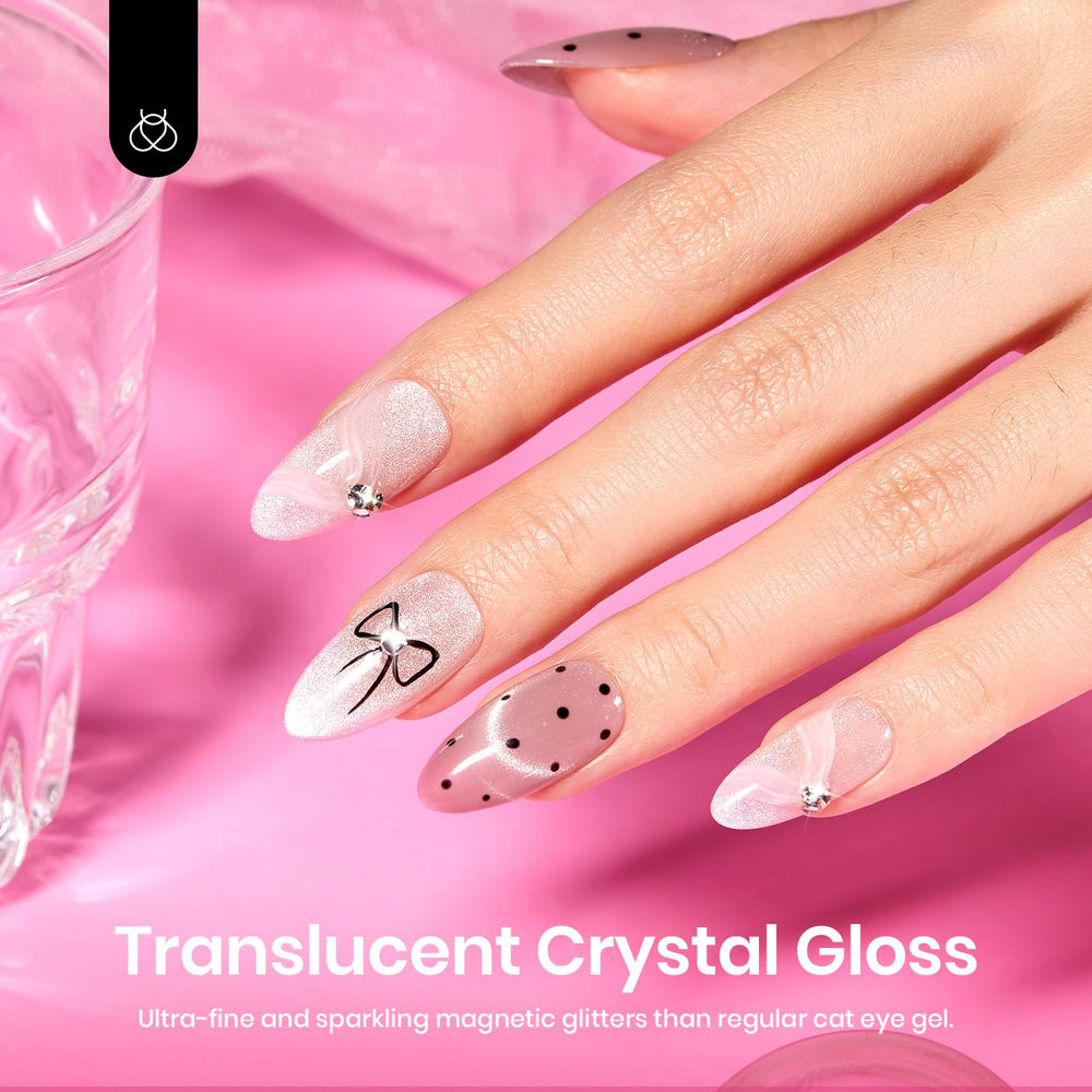 Beetles Cat Eye Gel Polish Silver Dazzle swatch highlights magnetic effect for chic nails.