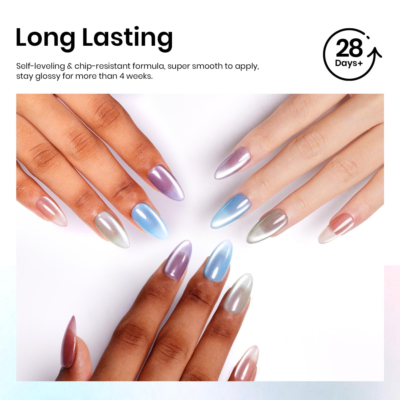 Beetles Gel Polish Green Cat Eye shade on nails for fresh spring vibe.