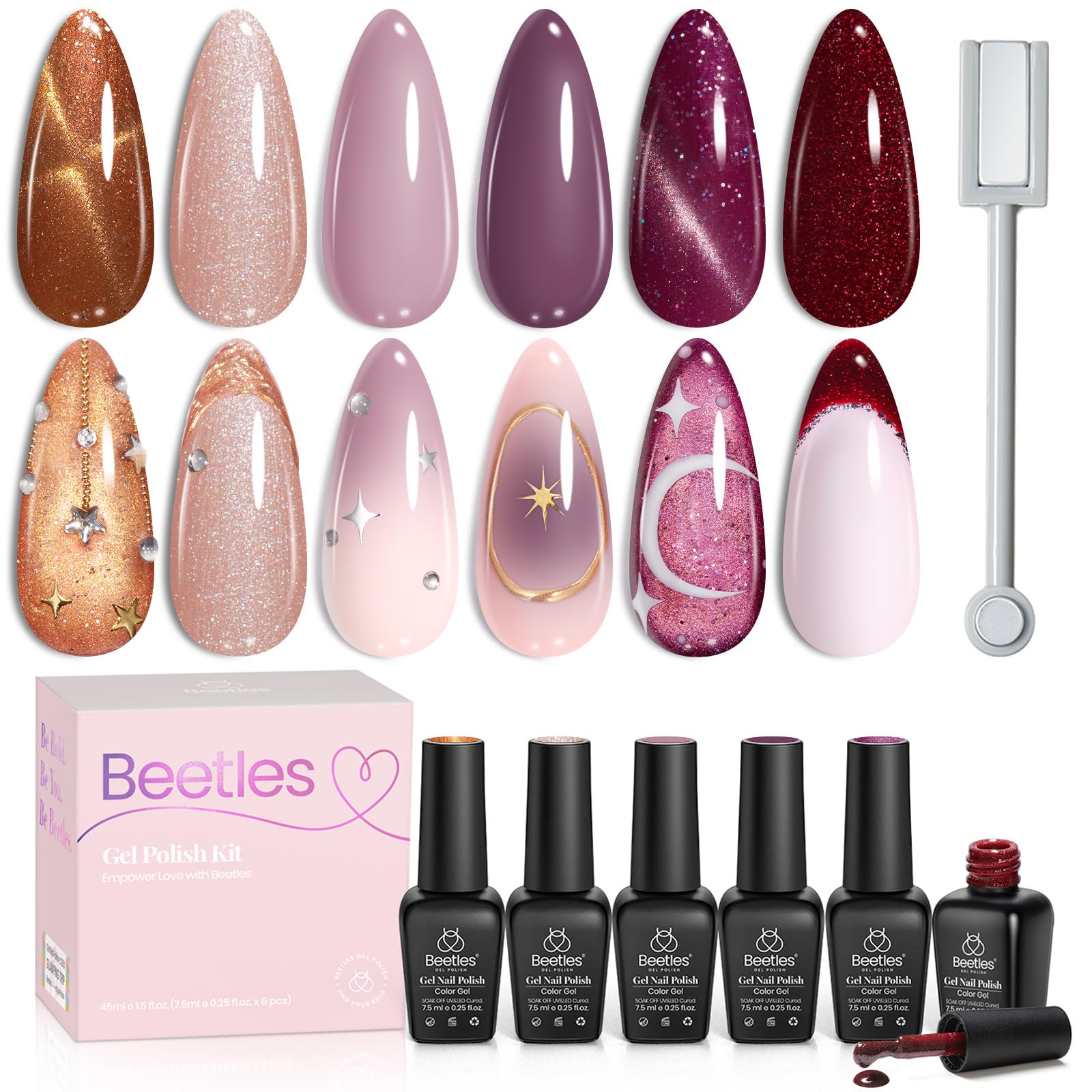 Beetles Cat Eye Gel Polish Set packaging, ideal for gifting and home manicures.