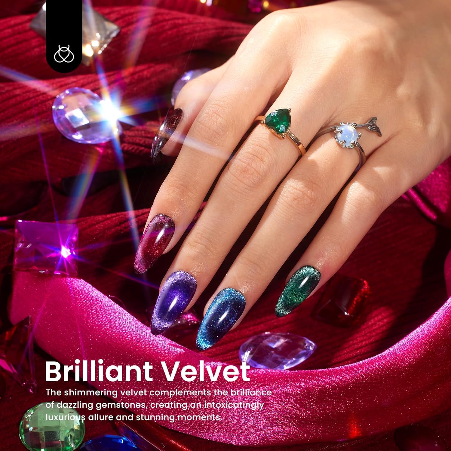 Beetles Cat Eye Burgundy gel polish showing galactic cat eye shift
