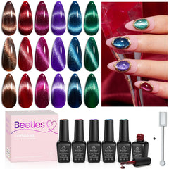 Beetles Cat Eye Red gel polish with magnetic shimmer for festive nails