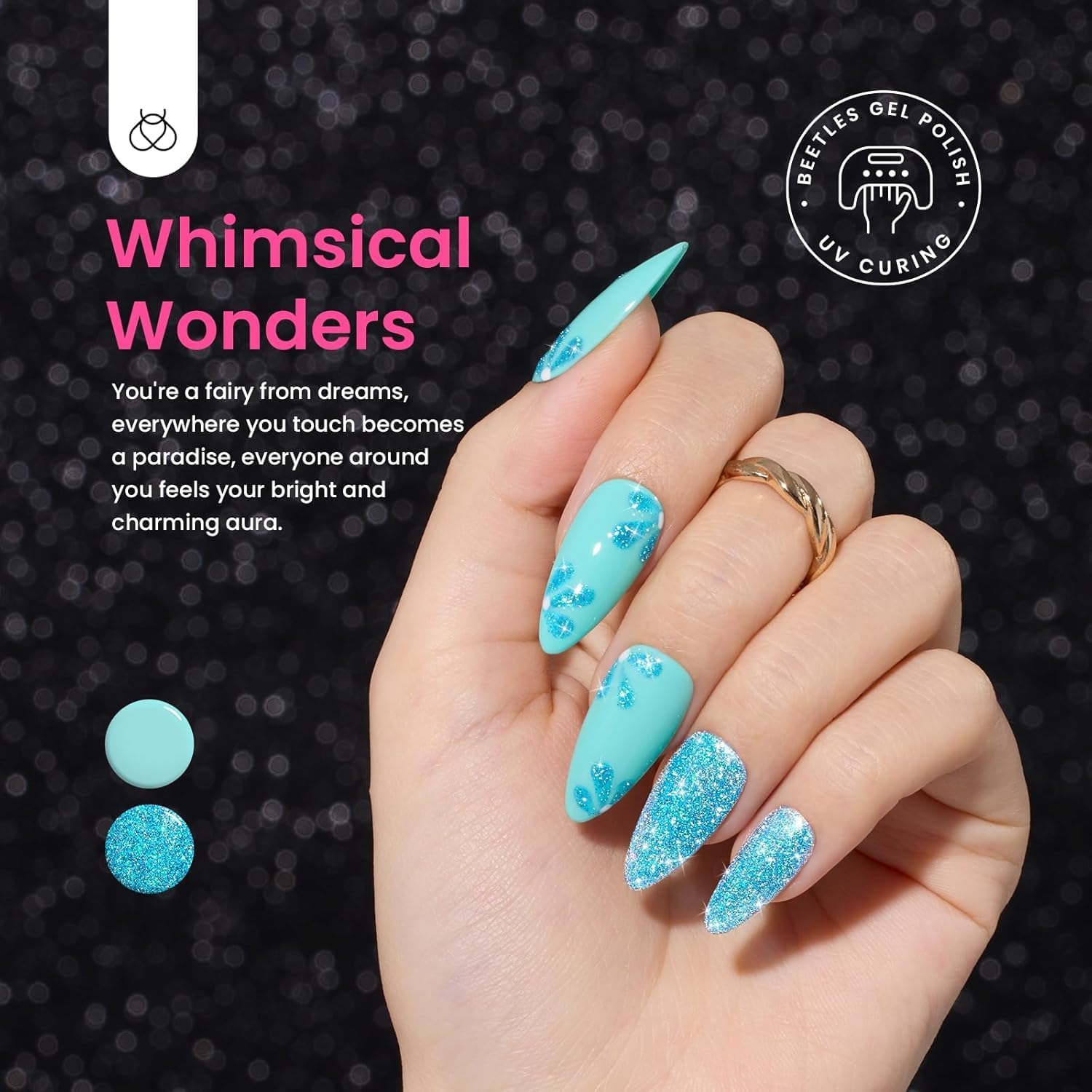 Beetles Chameleon pink glitter gel polish close-up reveals diamond-like sparkle for festive looks