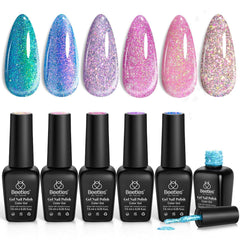 Beetles Chameleon gel polish swatches display six shimmering colors for versatile manicures