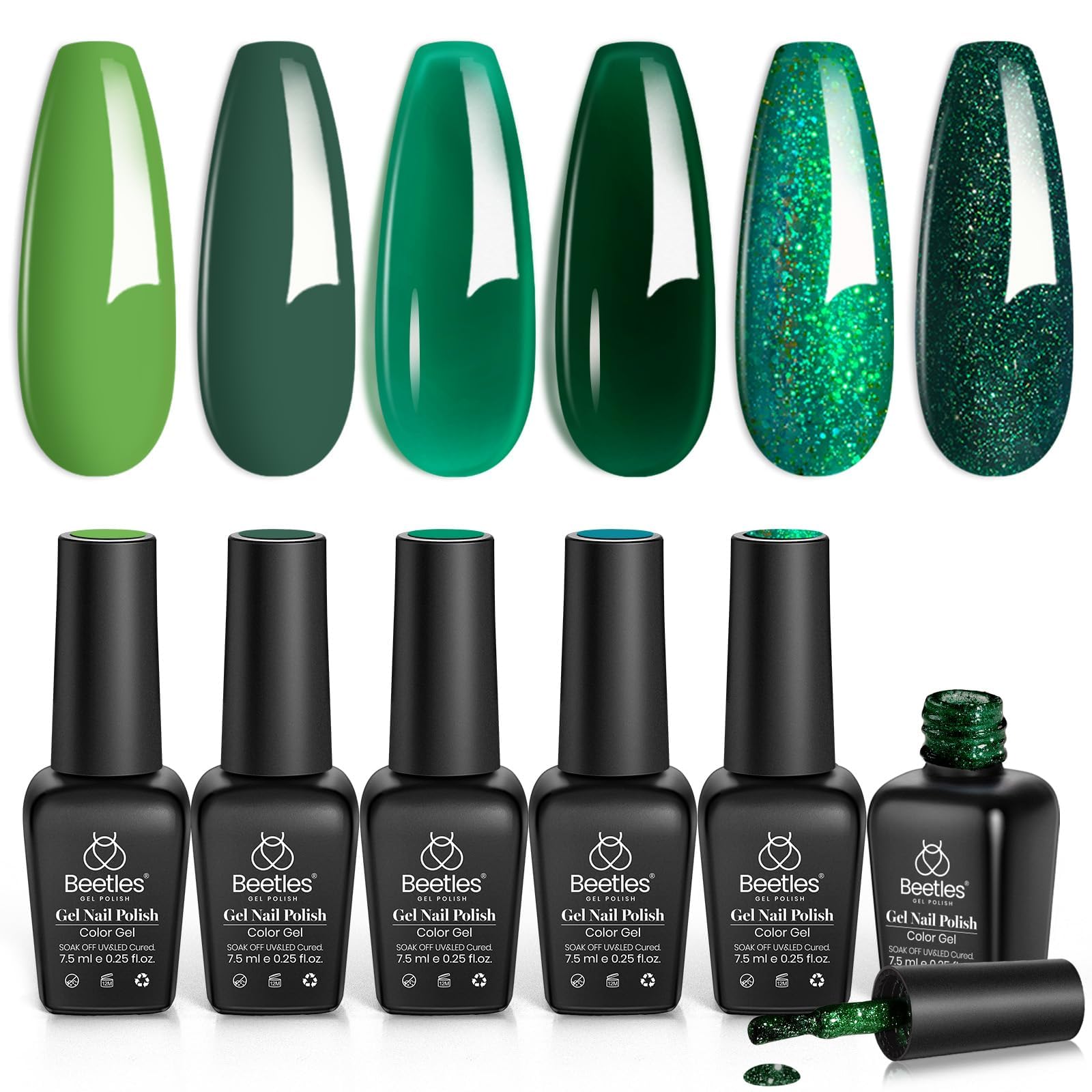 Beetles Gel Polish Christmas green collection swatches for festive nails.