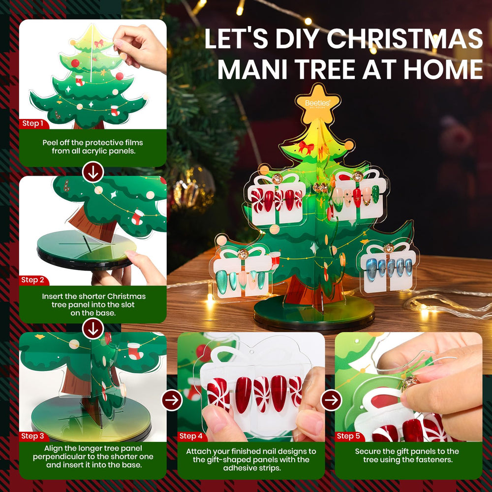 Beetles Christmas tree display stand rotating for easy viewing.