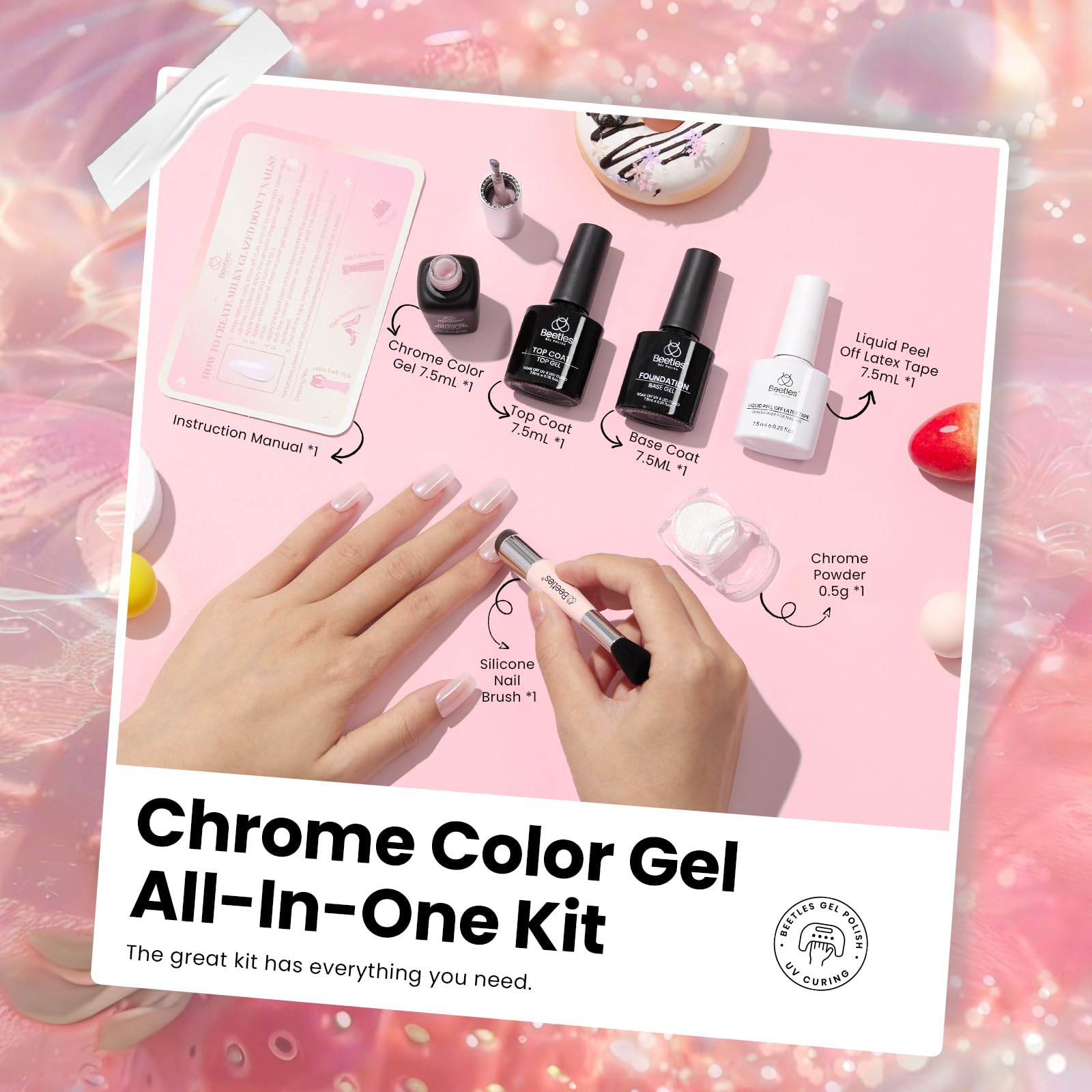 Beetles chrome color gel 7.5ml bottle shines with reflective finish for at-home glam
