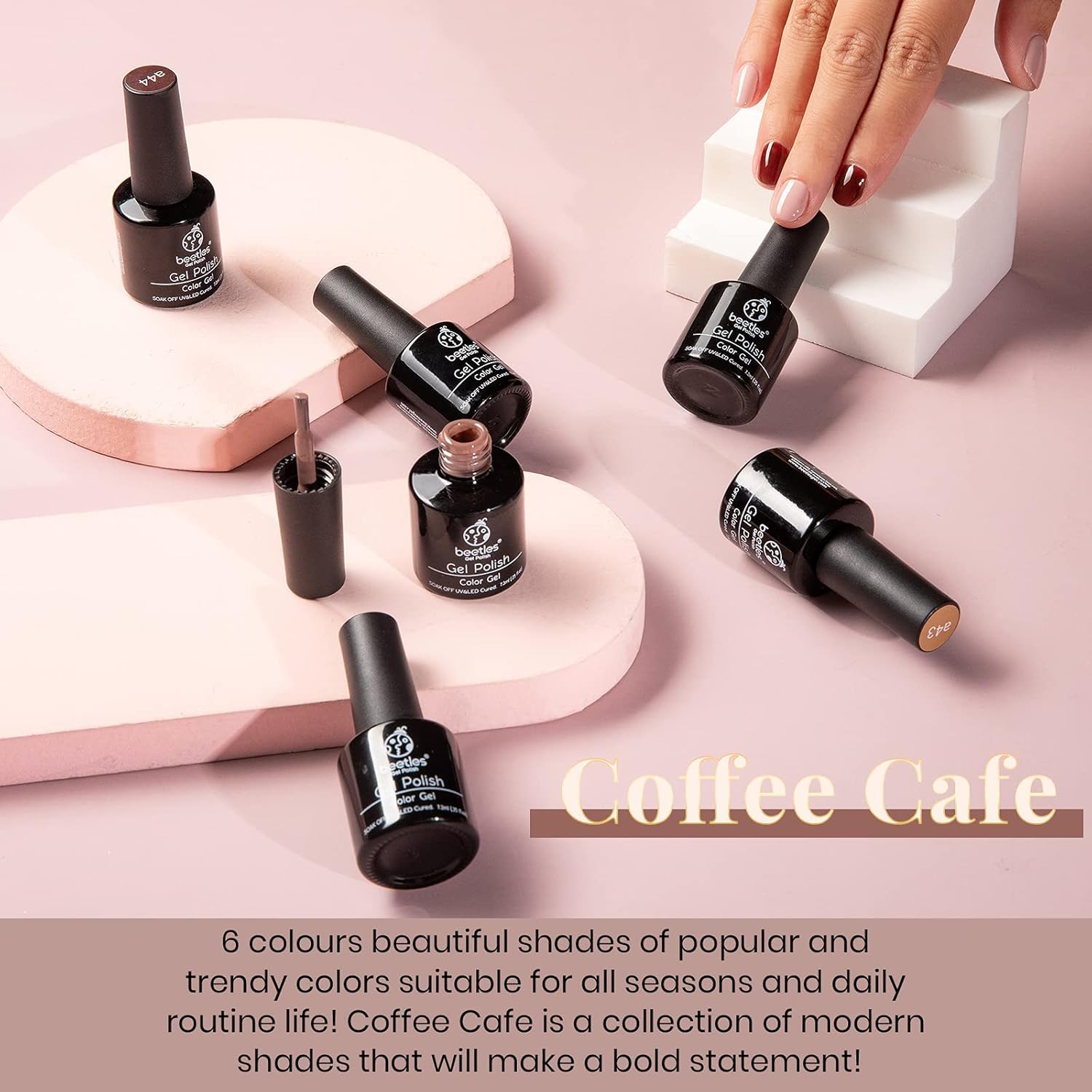 Beetles Coffee Time nail-art look showing chic, everyday manicure possibilities with Beetles gel polish.