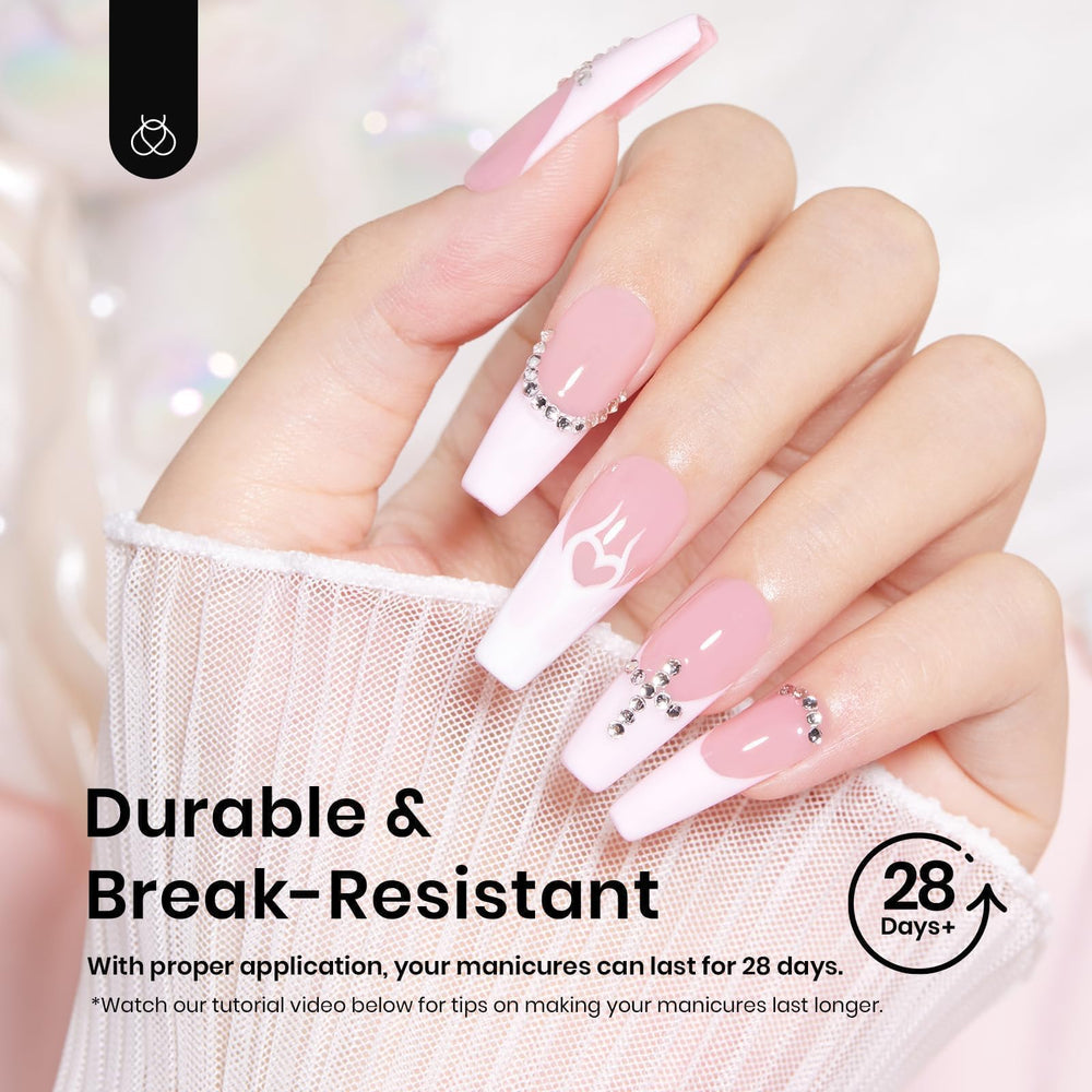 Beetles Coffin Long Gel Nail Tips easy application for beginners.