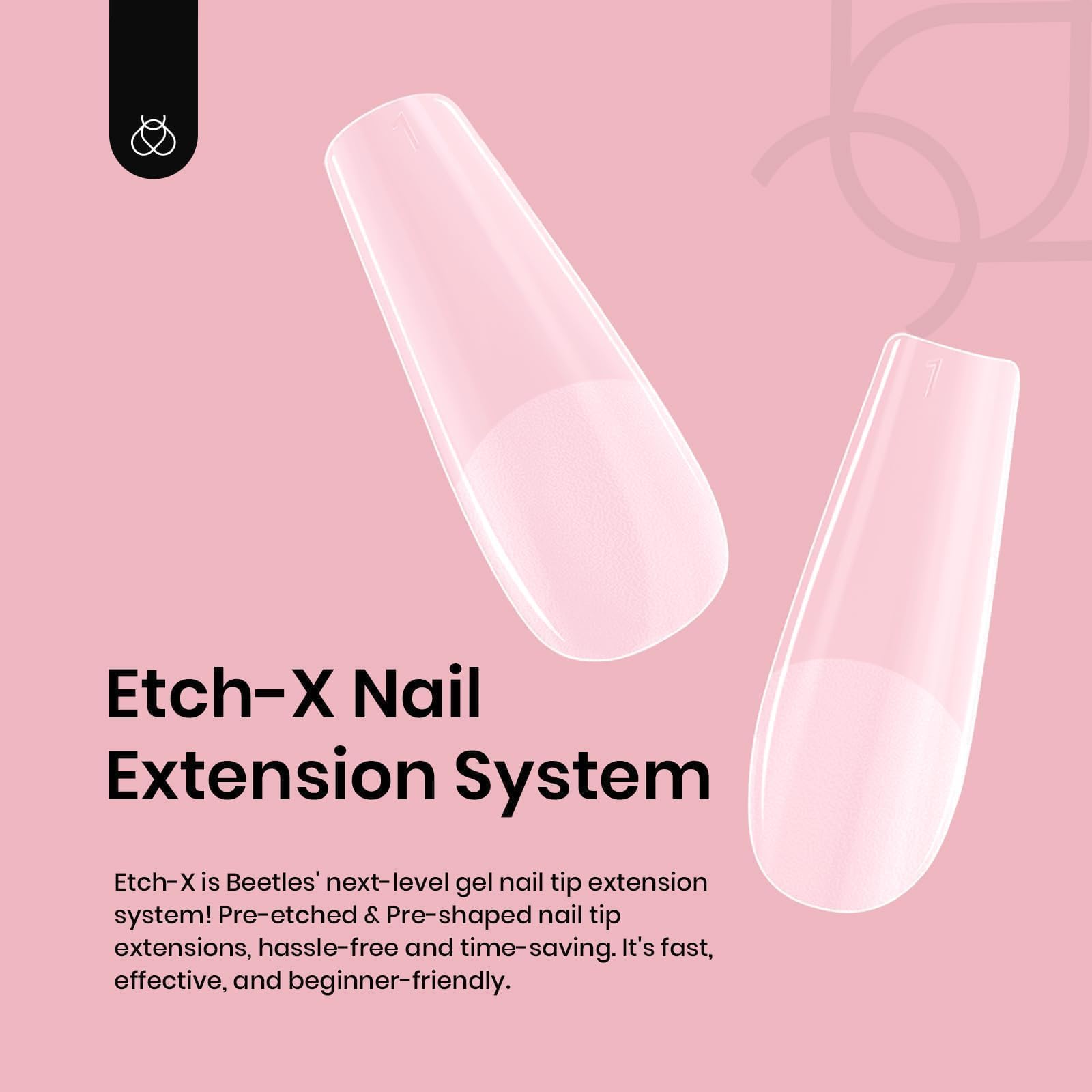 Beetles Coffin Long Gel Nail Tips half matte finish for natural look.