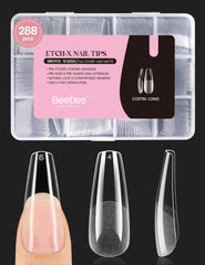 Beetles Coffin Long Gel Nail Tips packed for storage and sale.