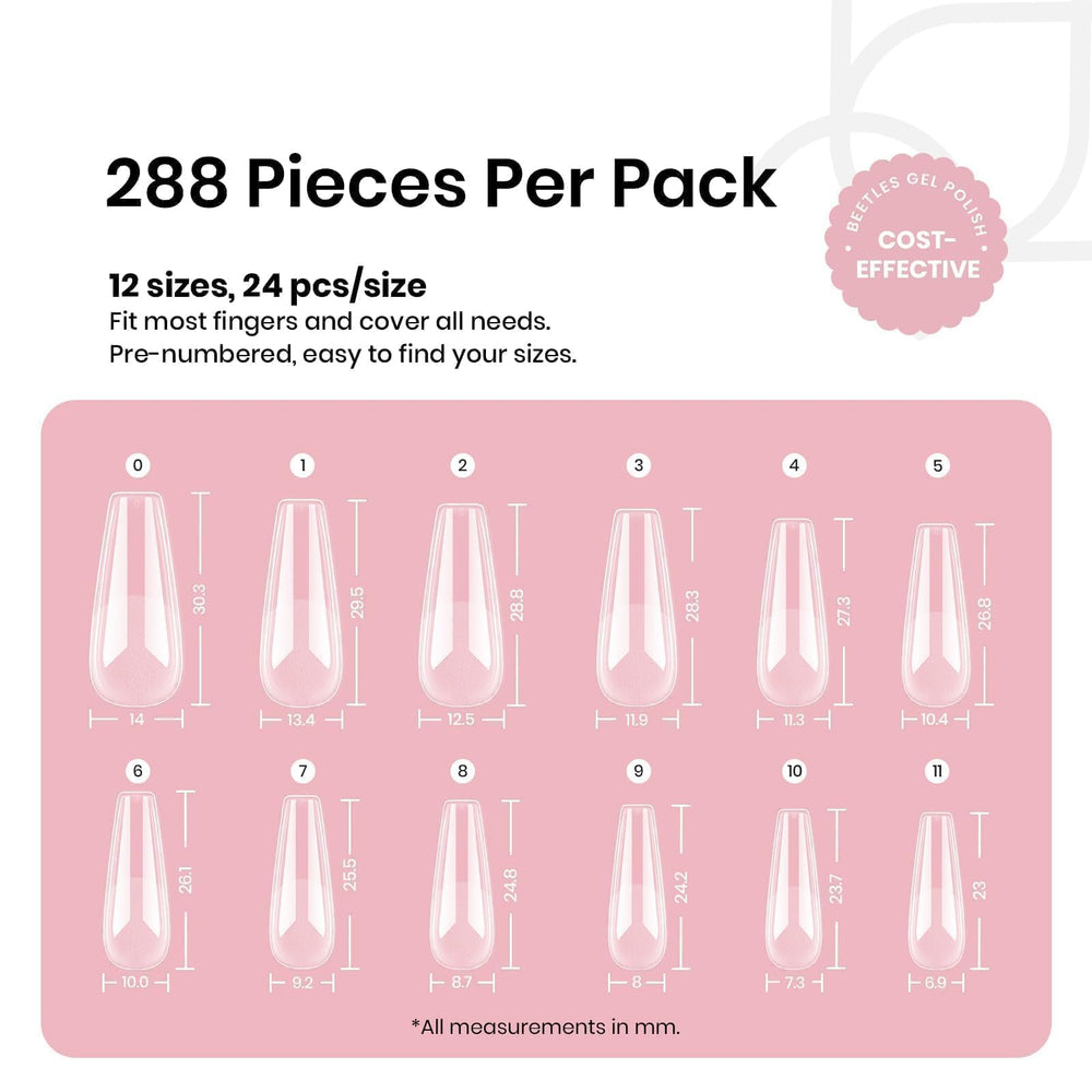 Beetles Coffin Long Gel Nail Tips thick tip design for durability.