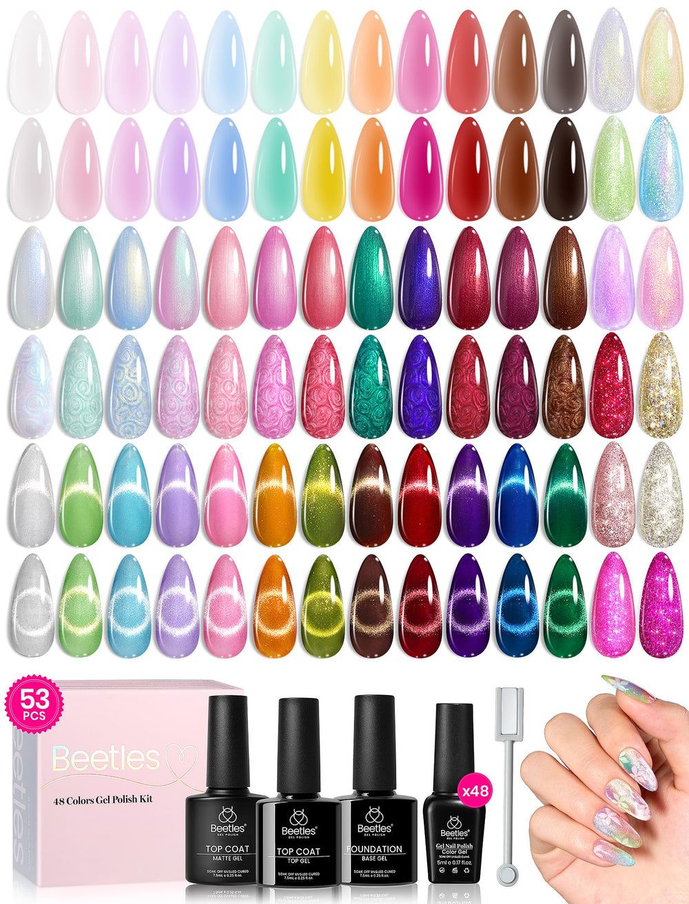 Beetles color swatches collection showcases 48 shades for seasonal looks.
