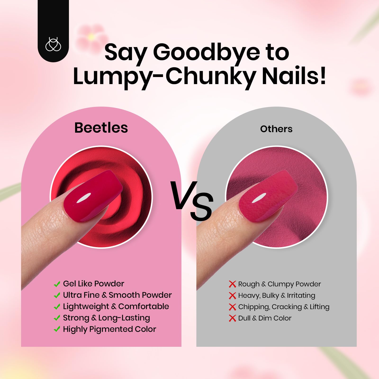 Beetles Dip Powder UV-free curing: quick-dry manicure without lamps.