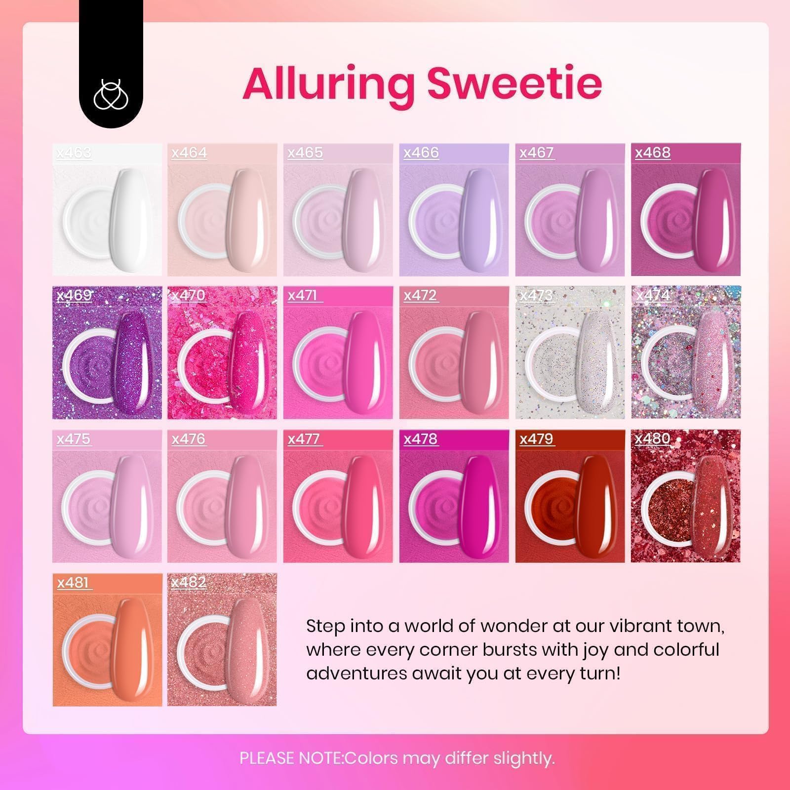Beetles Dip Powder Nail Kit color swatches showcasing Alluring Sweetie colors
