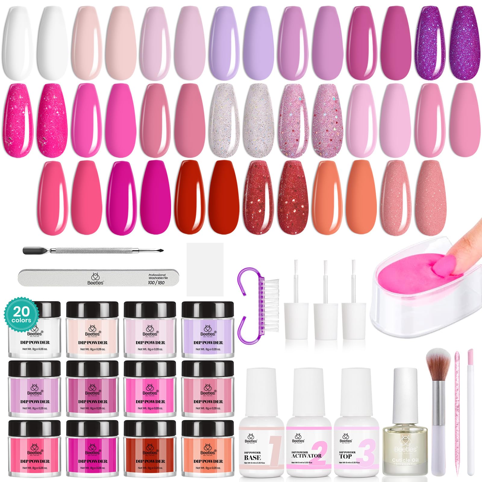Beetles Dip Powder Nail Kit cover displaying 36pcs and 20 colors for versatile nails