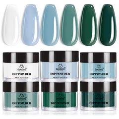 Beetles Dip Powder Nail Kit with six blue-green shades for DIY nail art