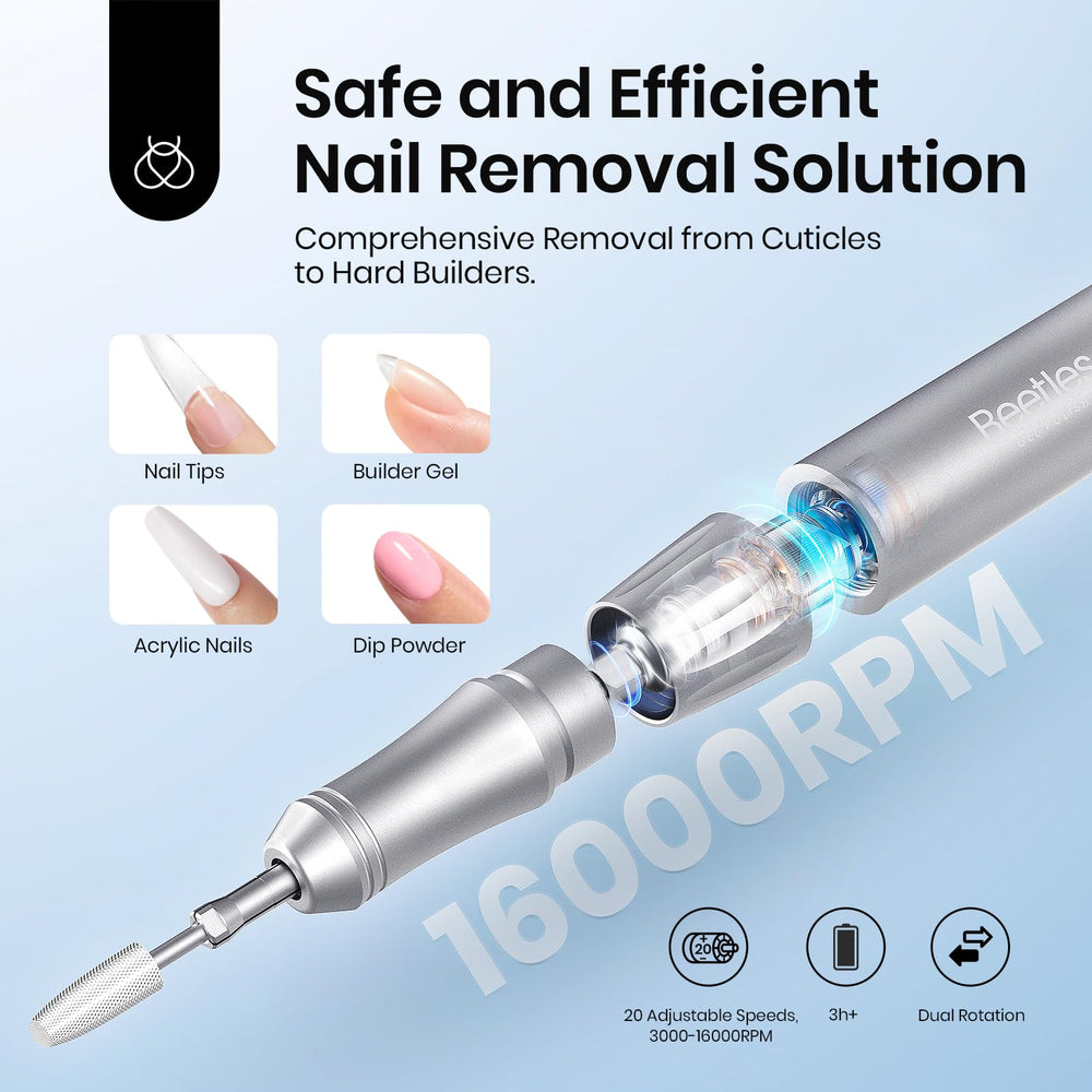 Beetles Electric Nail Drill side profile shows ergonomic, lightweight design.