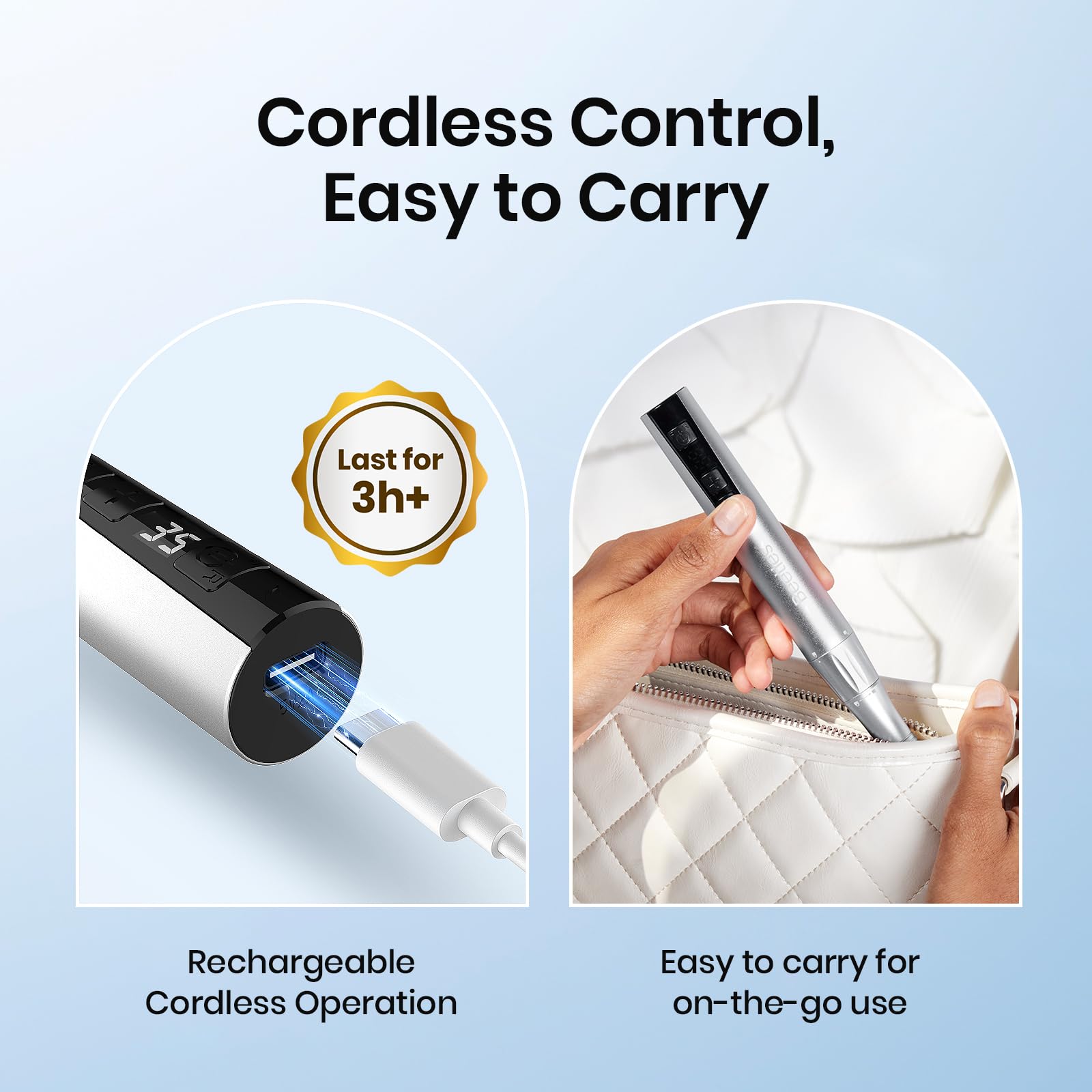 Beetles Electric Nail Drill Type-C charger keeps power ready.