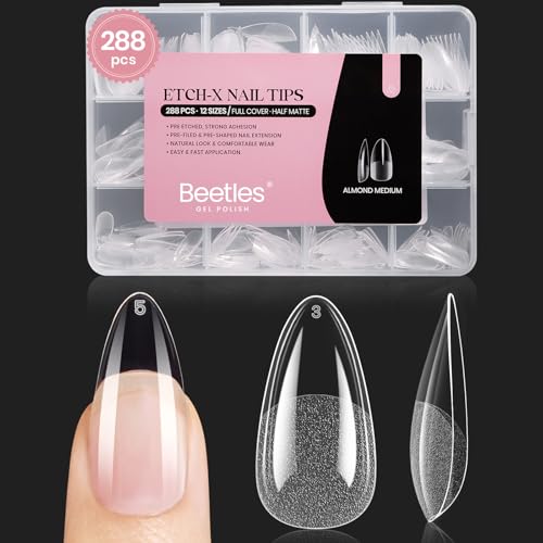 Beetles Etch-X almond nail tips collection for easy full-cover extensions.
