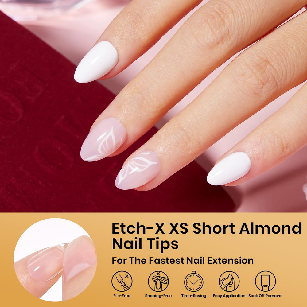 Beetles Etch-X Almond Full Cover Tip close-up showing pre-etched fit.