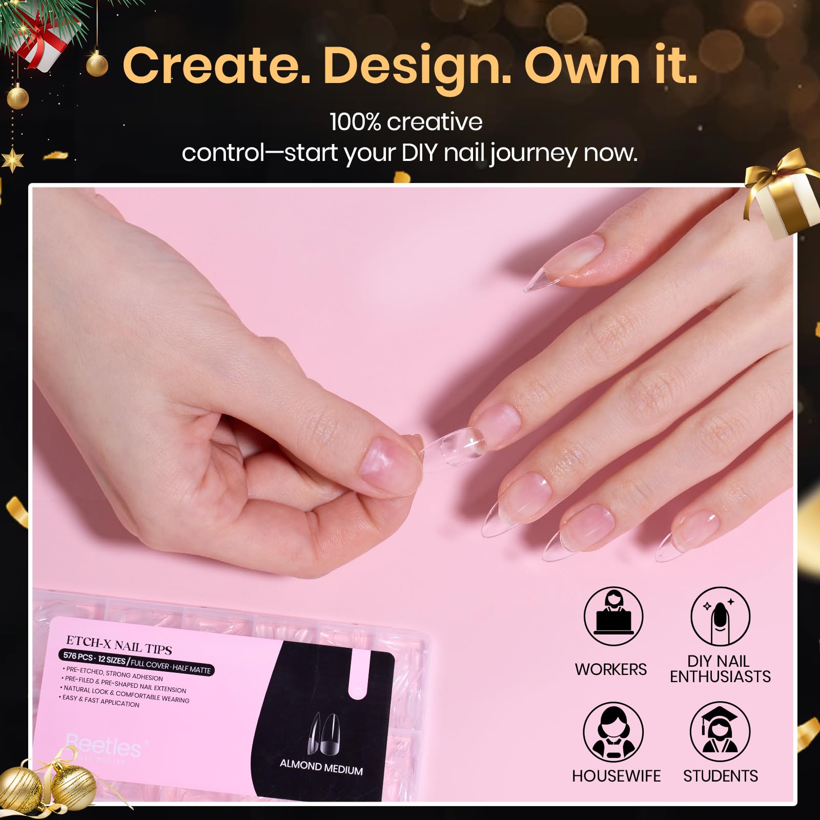 Beetles etch-X matte inner-half design aids secure fit.