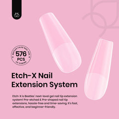 Beetles Etch X nail tips 12-sizes display aids precise fit.