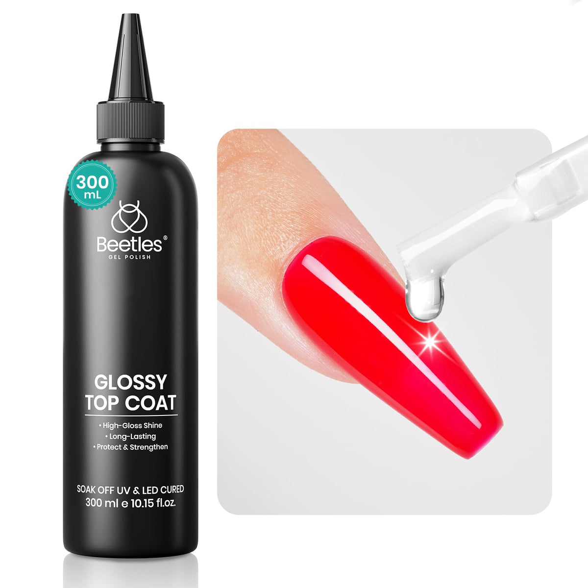 Beetles Extra Glossy Top Coat 300ml bottle for professional nails