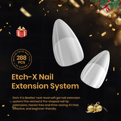 Beetles Extra Short Almond Nail Tips pack back view with 12 sizes for perfect fit.