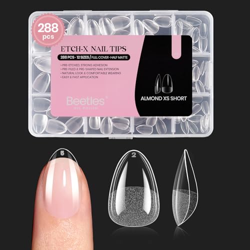 Beetles Extra Short Almond Nail Tips pack front view for quick DIY extensions.