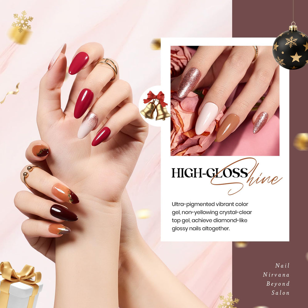 Beetles Fall gel polish closeup demonstrates glossy and matte finish options with base/top coats.