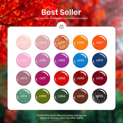 Beetles Fall Gel Nail Polish Set bottle lineup highlights warm oranges to deep burgundies