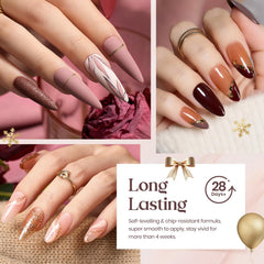 Beetles Fall gel polish color swatches in palette highlight versatile wear from nude to red.
