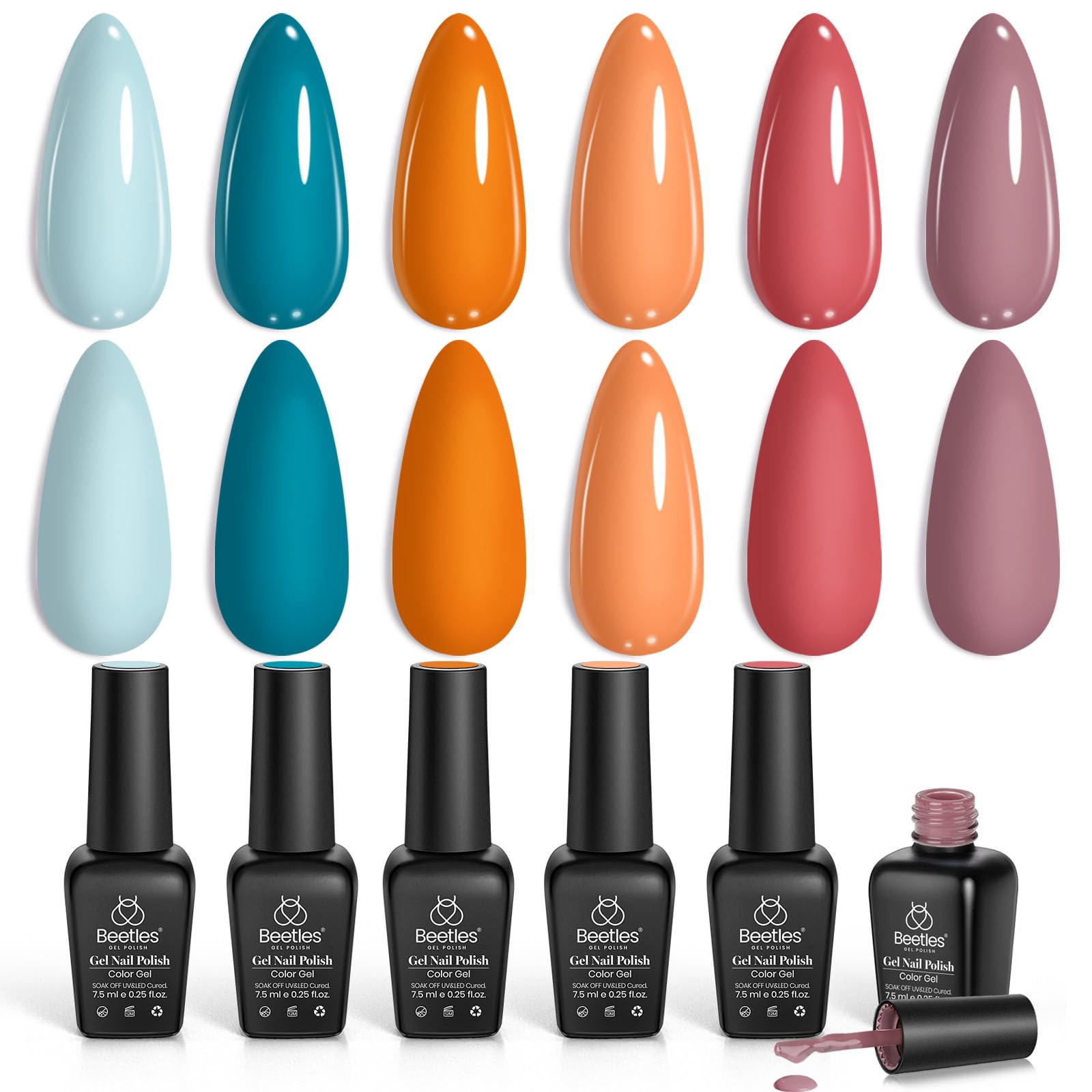 Beetles fall gel polish shade 994—vibrant color for at-home salon vibes.