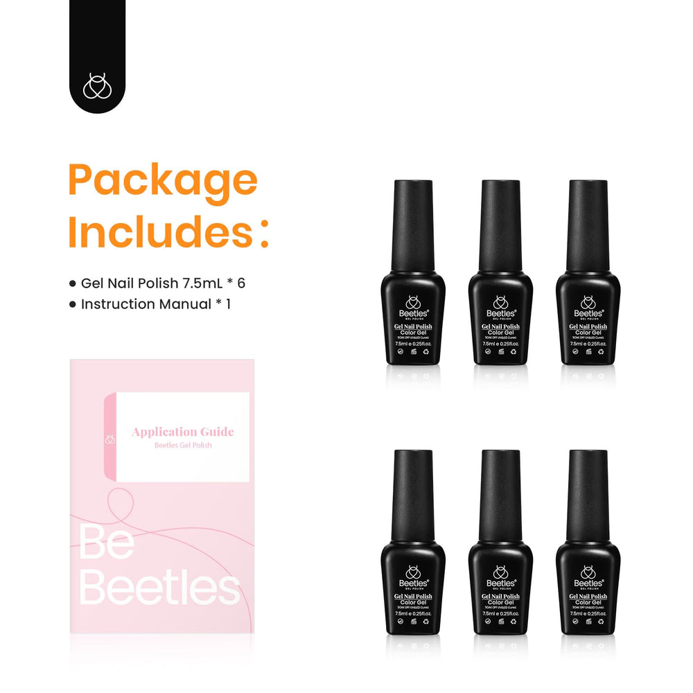 Beetles fall gel polish set unboxing—shows packaging and six shade bottles.
